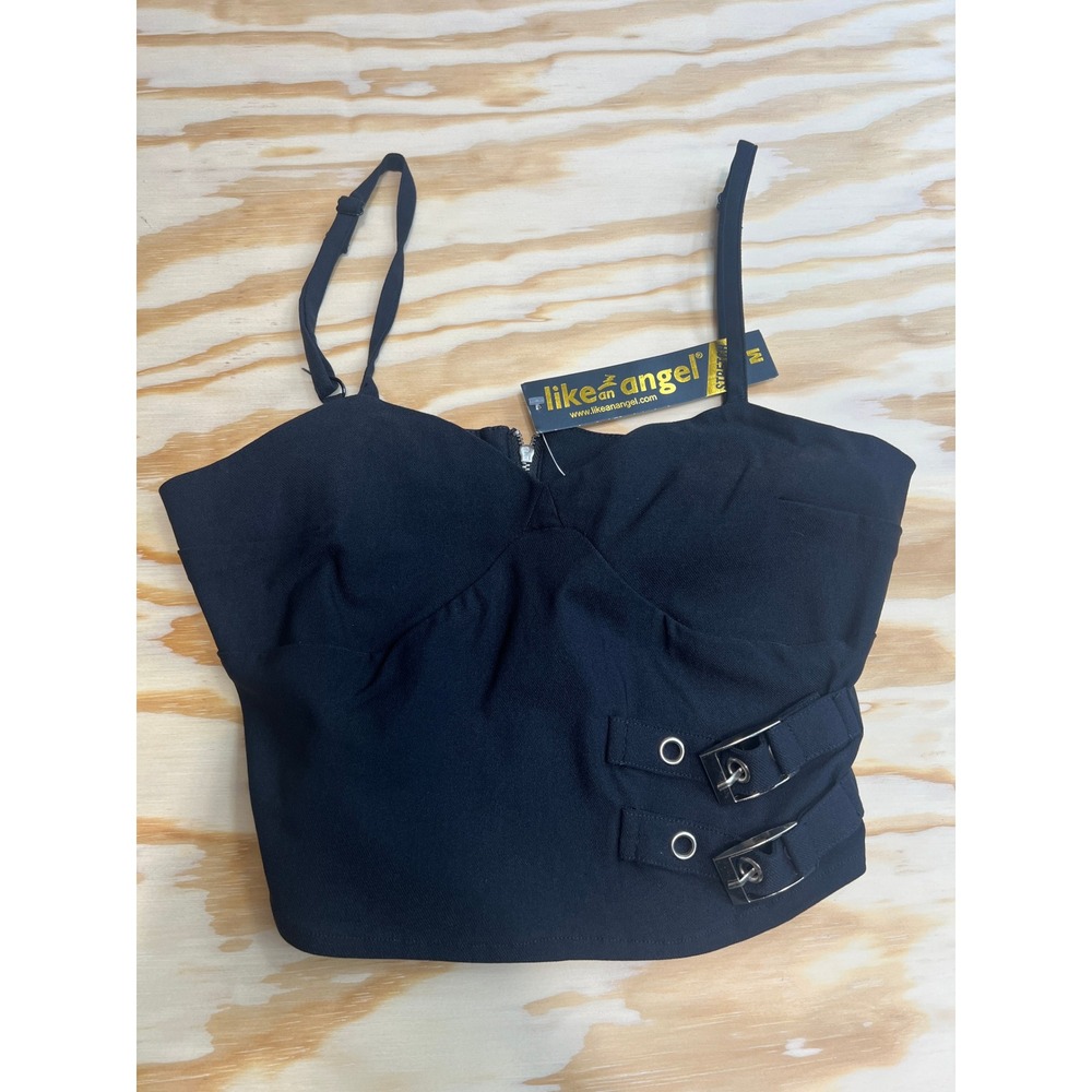 Like An Angel Black Bustier Crop Top Side Buckles Strappy NWT Medium